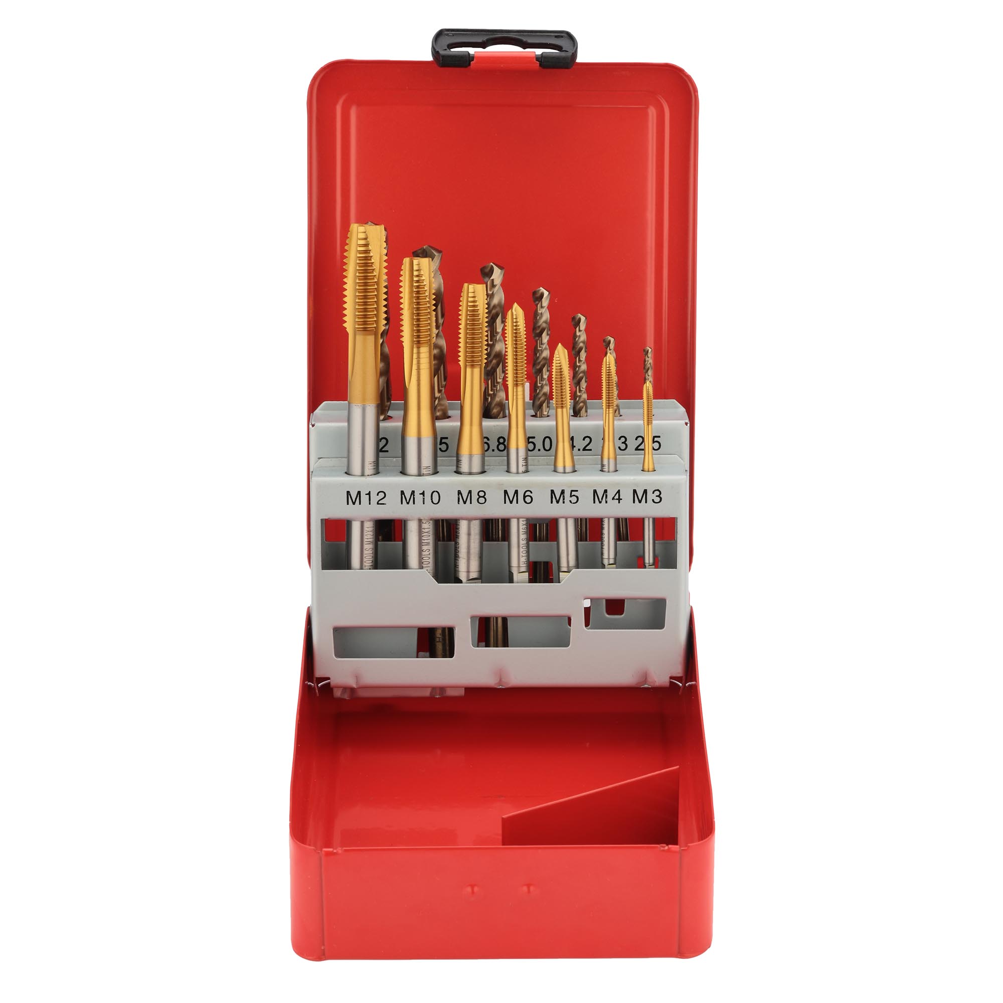 Набор метчиков машинных M3 -M12 HSSE-TiN DIN371/376 14пр H-TOOLS 245051THT + сверла