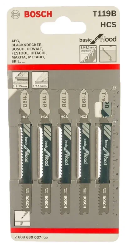 Пилка для лобзика T119B HCS 5шт Bosch 2608630037
