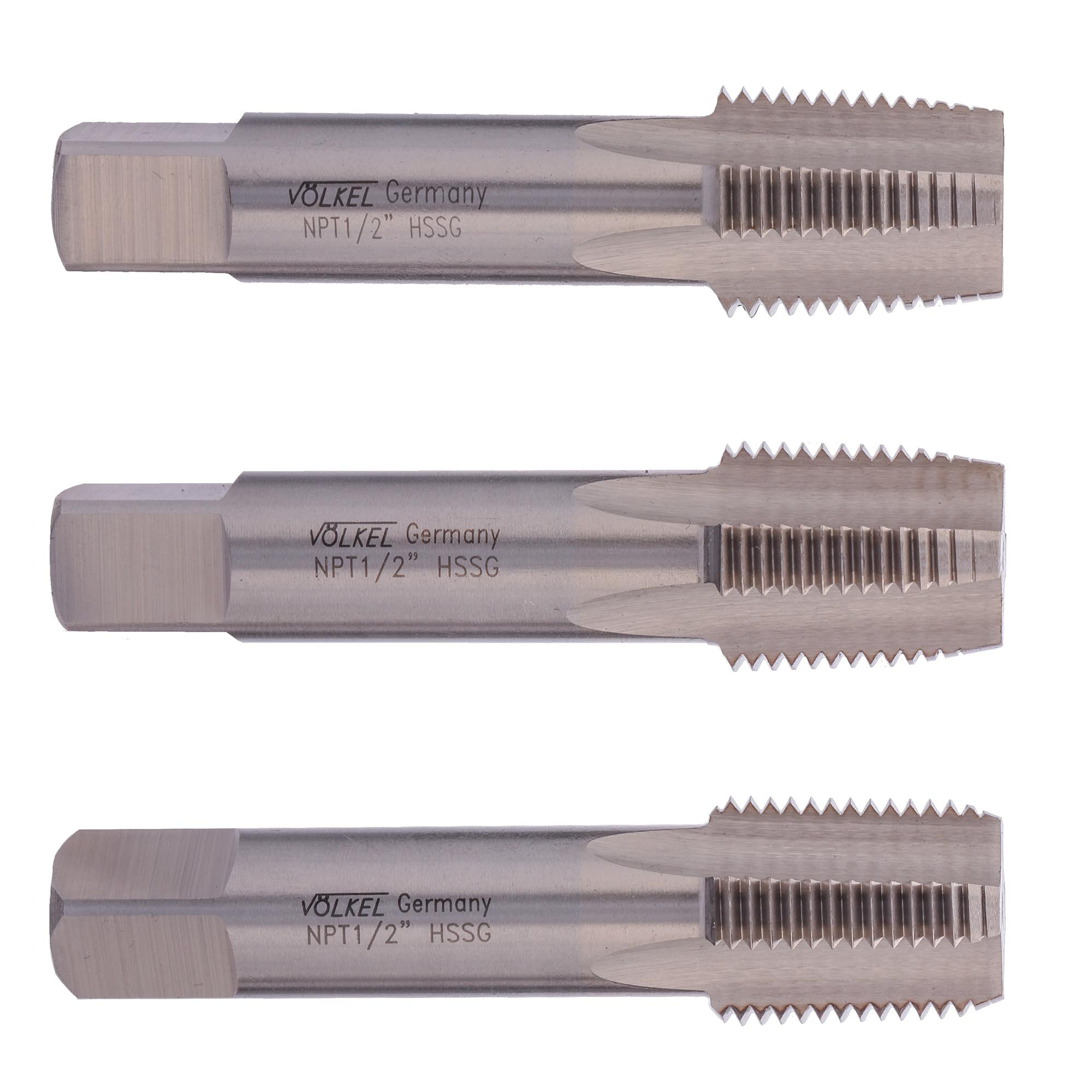 Метчик трубный NPT 1/2" HSS-G ISO 529 VOLKEL 88418S3, комплект 3 штуки Германия