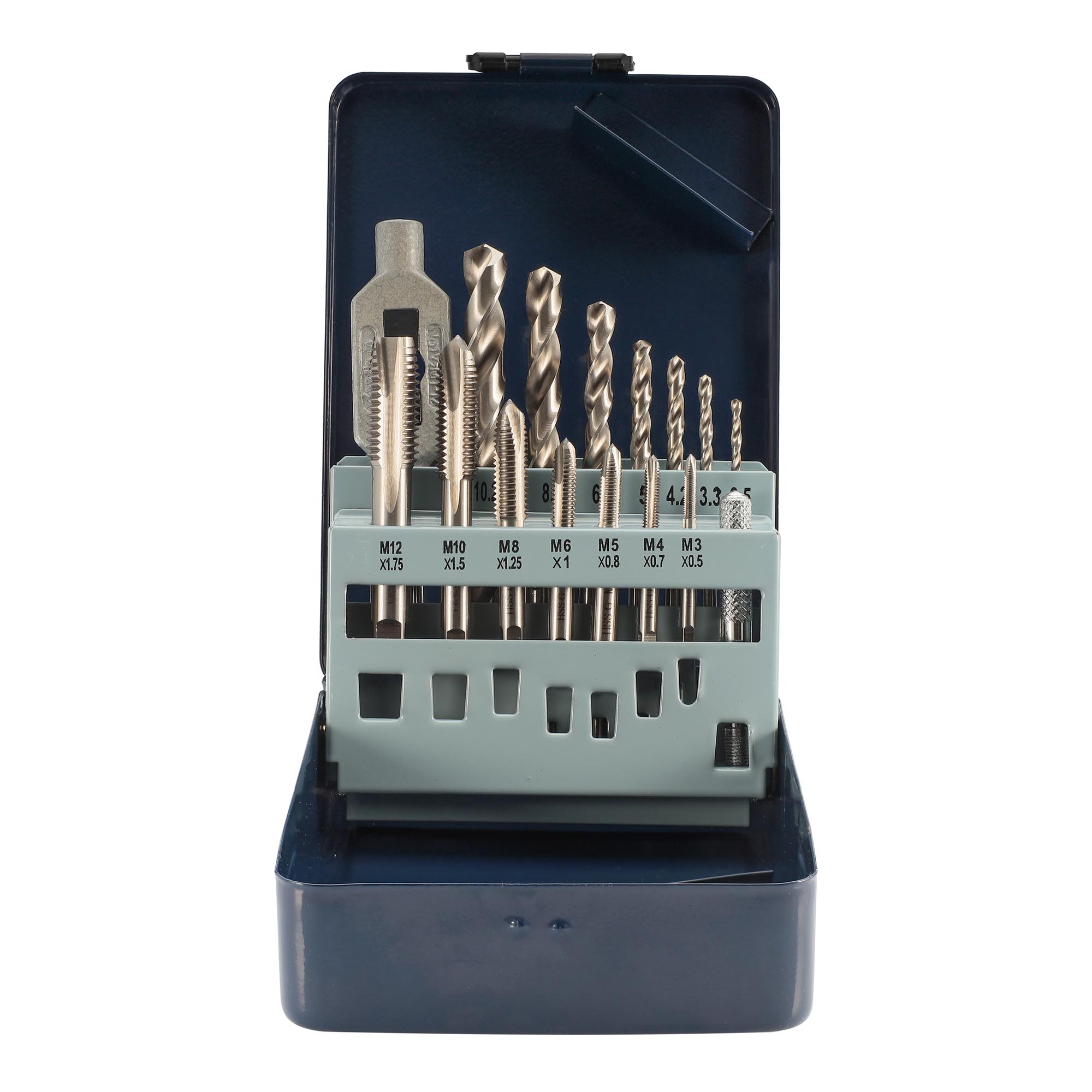 Набор метчиков M3-M12 15пр DIN 352 HSS-G H-TOOLS 245004HT + вороток и сверла
