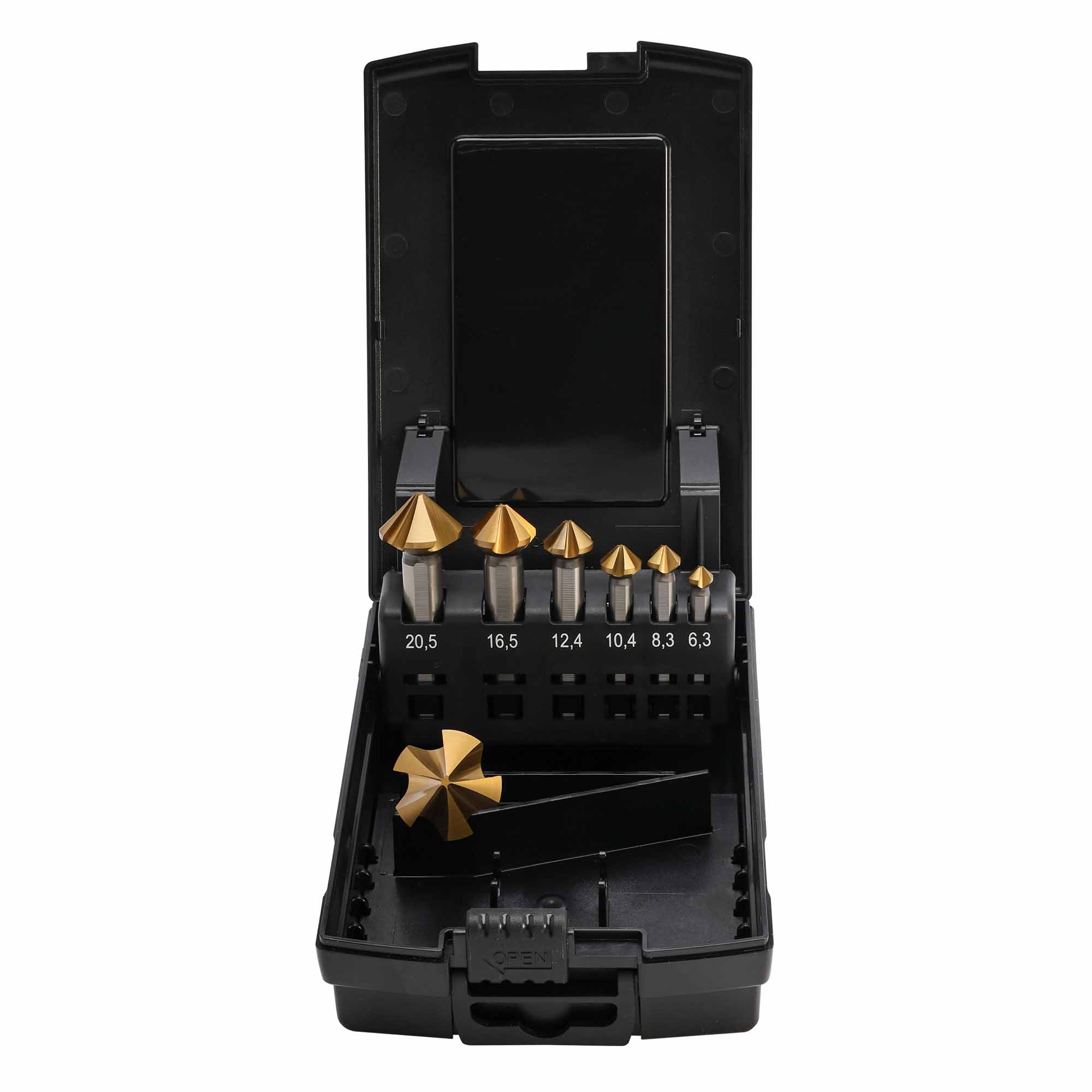 Набор зенковок 90° 6,3-25мм DIN335C 5z HSS-G TiN 7шт MASTER-TOOL 102892TMT
