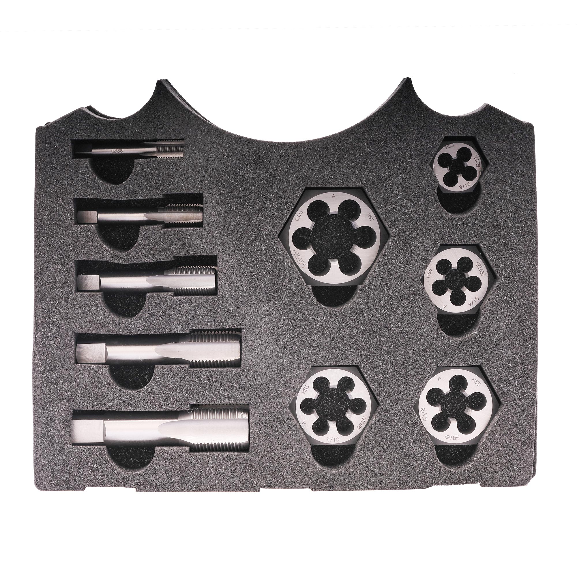 Набор метчиков и плашек G(BSP) 1/8" -3/4" HSS 10пр BUCOVICE 340220-1 Чехия